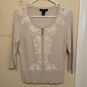 White House/Black Market Cream Cardigan W/ Zipper